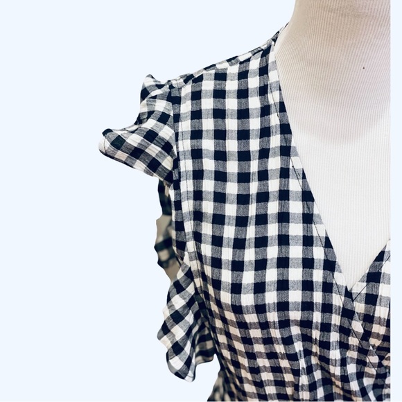 Topshop Black White Gingham Check Wrap Ruffle Dress Mini 8 M Summer - Picture 4 of 8